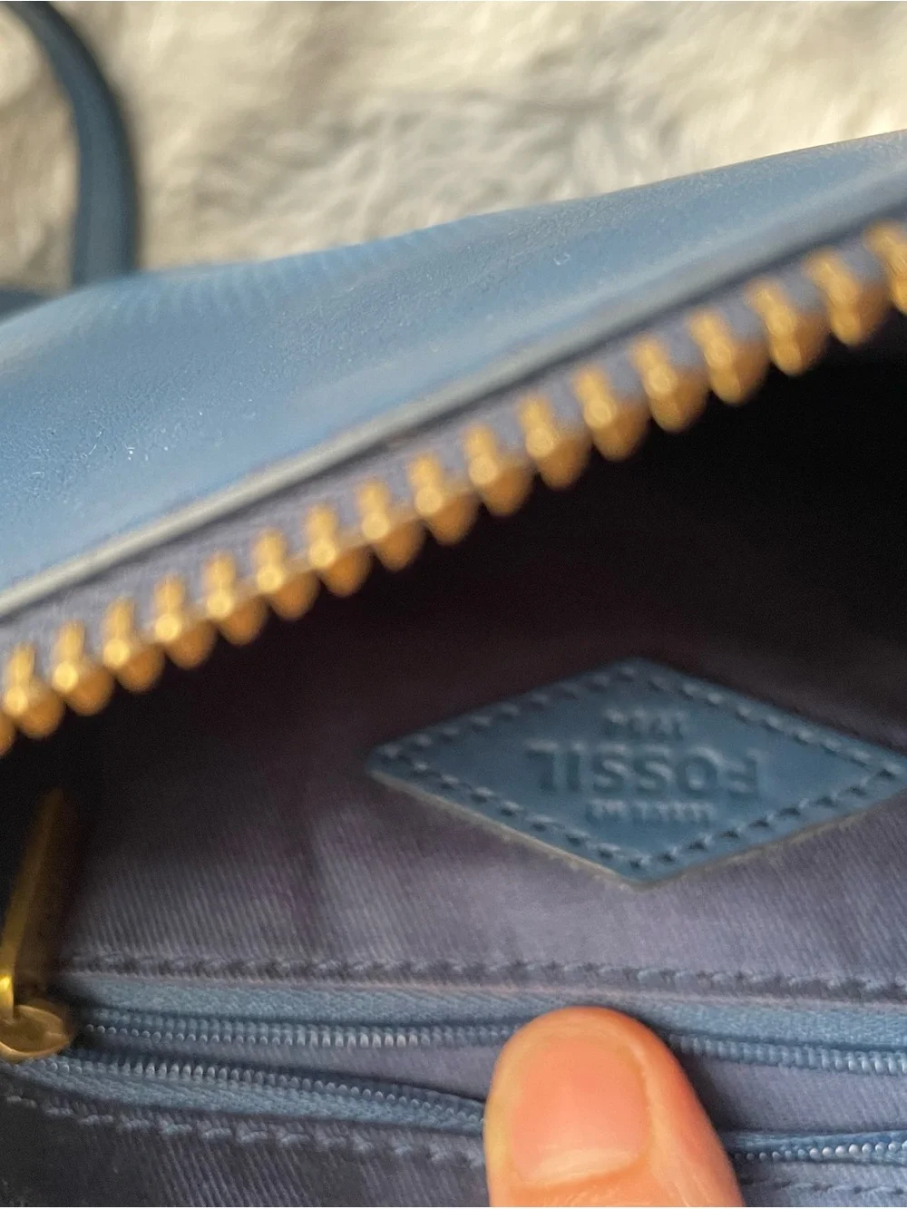 Fossil Navy Leather Crossbody Bag with Gold Hardware